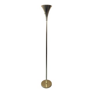 1960s Mid-Century Modern Trumpet Torchiere Brass Floor Lamp For Sale