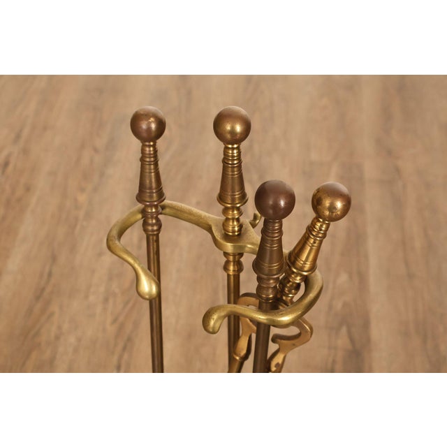 Late 20th Century Traditional Brass Fireplace Four-Piece Tool Set For Sale - Image 5 of 18