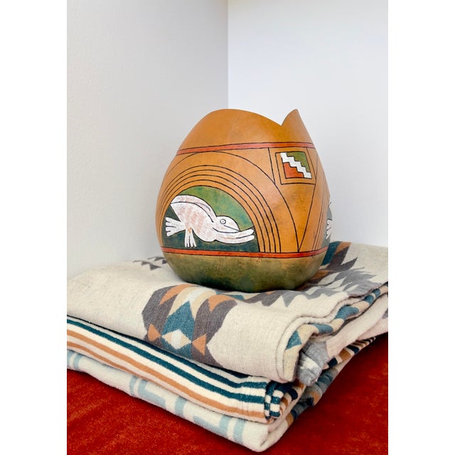 Rustic Large 1996 Signed Native American Gourd Vessel by Brad Hawiyeh-Ehi For Sale - Image 3 of 9
