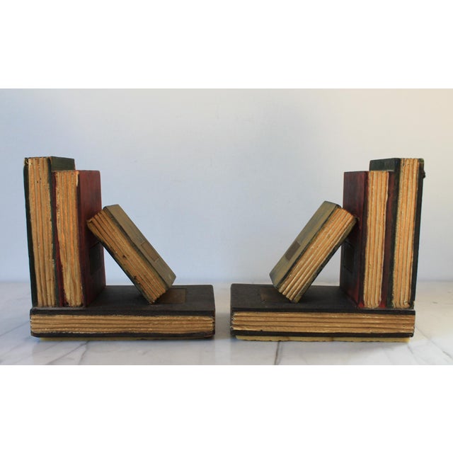 Traditional Vintage Carved Wood Faux Book Bookends For Sale - Image 3 of 10