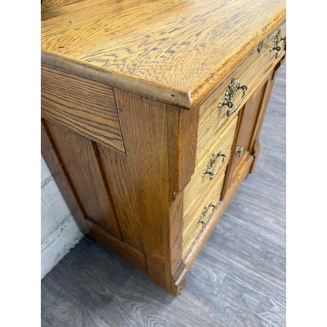 Antique Late Victorian Eastlake Style Golden Oak Washstand Commode For Sale - Image 4 of 15