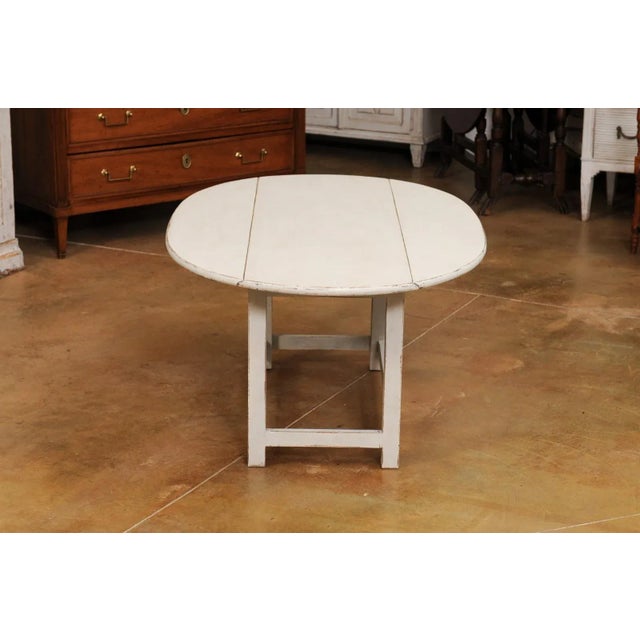 Swedish Grey Painted Oval Top Drop Leaf Coffee Table from the 20th Century For Sale - Image 10 of 12