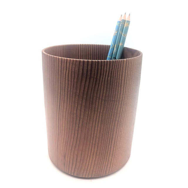 Vintage Carved and Lathed Wood Cylinder Bowl For Sale - Image 9 of 12