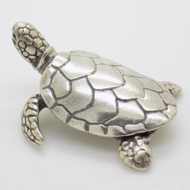 Vintage Italian Handmade Genuine Silver Sea Turtle Caretta Caretta Figurine, 1980s For Sale - Image 3 of 13