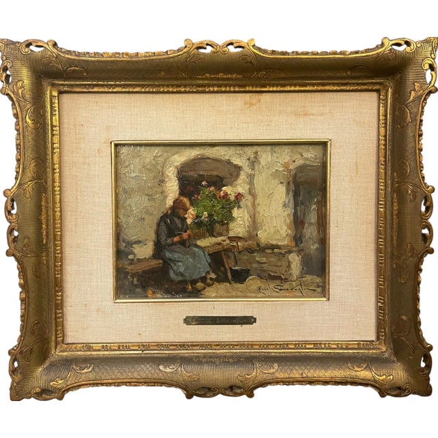 Ercole Garavaglia, Woman at Work, 1890s, Oil on Panel, Framed For Sale - Image 7 of 7