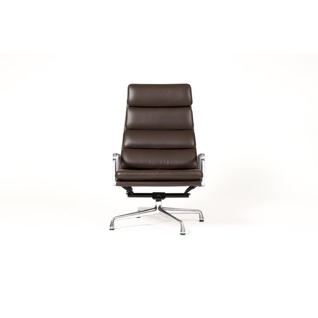 Herman Miller Vintage Mid Century Herman Miller High Back Soft Pad Lounge Chair — Charles Eames — Brown Leather For Sale - Image 4 of 8