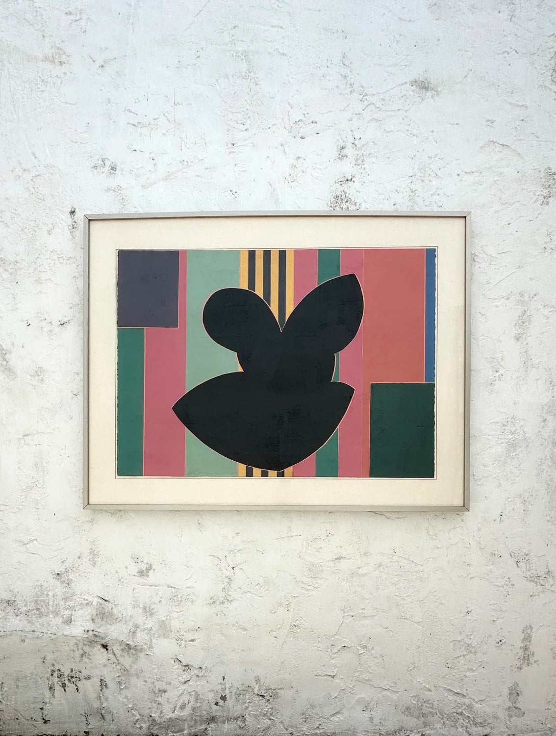 Vintage Geometric Block Print on Paper Signed by Sidney Guberman - Side view