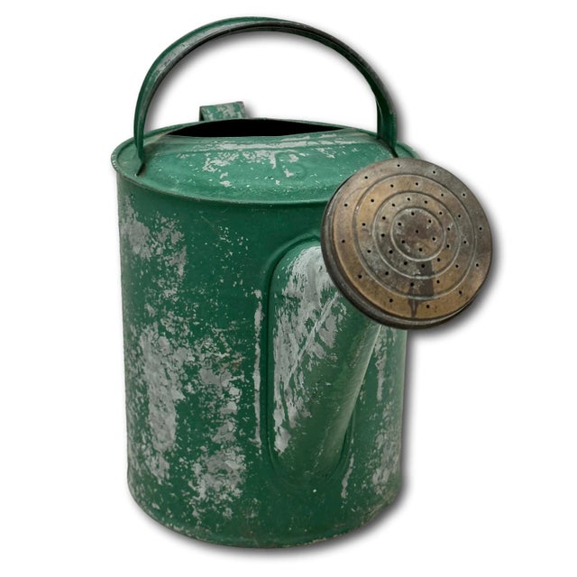 American Nice Small 6 Quart Size Vintage American Galvanized Steel & Brass Garden Sprinkler Watering Can For Sale - Image 3 of 12