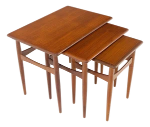 Set of 3 Danish Mid-Century Modern Teak Nesting Side Occasional Tables Mint!