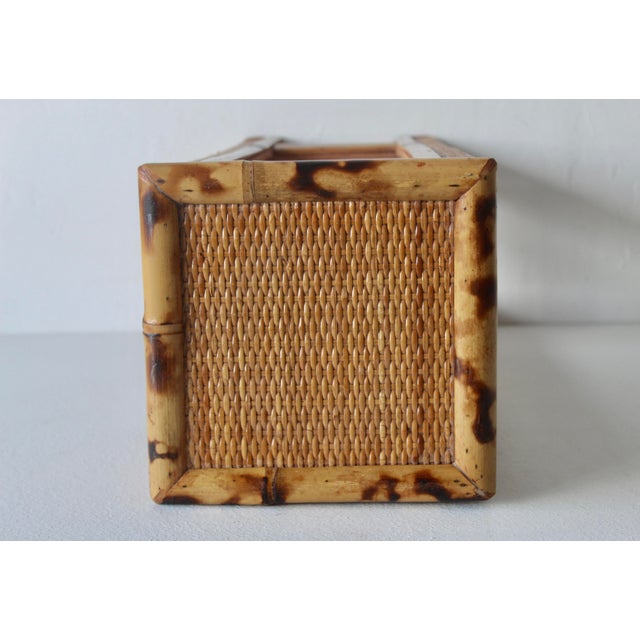 Vintage Scorched "Tortoise Shell" Style Bamboo Wicker Plant Stand Mid-Century For Sale - Image 9 of 13