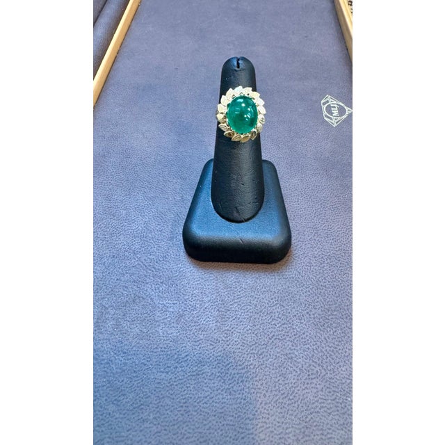 6.68 Carat Zambian Emerald Cabochon Cocktail Ring 14 Karat Yellow Gold For Sale - Image 10 of 18