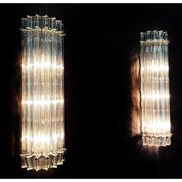 Vintage Murano Wall Sconce Iridescent Triedri Glass, Murano, 1890s, Set of 2 For Sale - Image 11 of 16