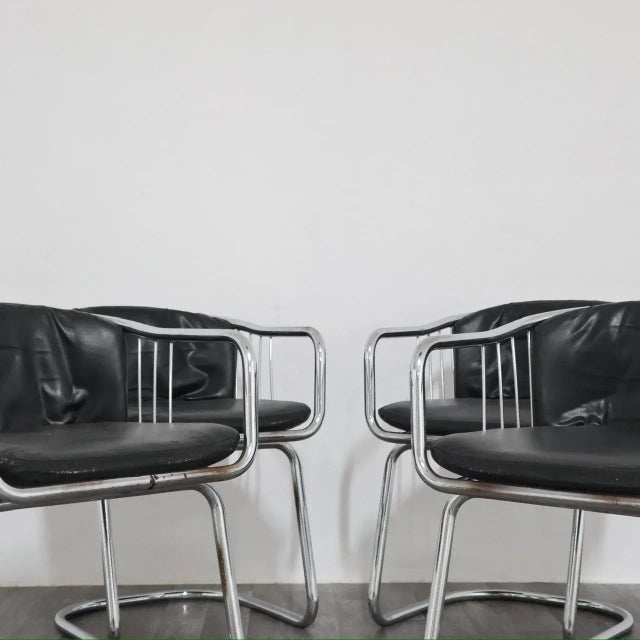 Metal Steel Armchairs attributed to Gastone Rinaldi, 1970s, Set of 4 For Sale - Image 7 of 18