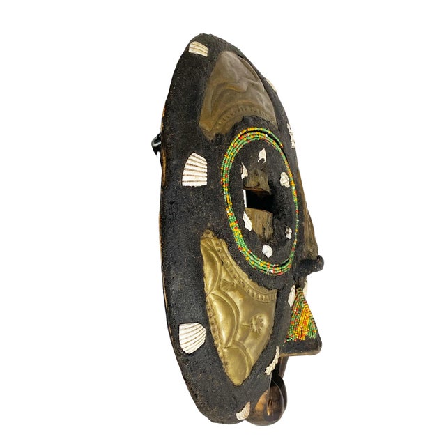 African Vintage African Ashanti Tribal Moon Face Round Mask 10"h Ghana For Sale - Image 3 of 7