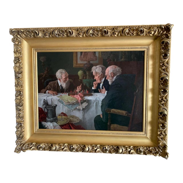 Late 19th Century "Checkmated" Figurative Oil Painting, Framed For Sale