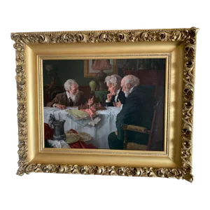 Late 19th Century "Checkmated" Figurative Oil Painting, Framed