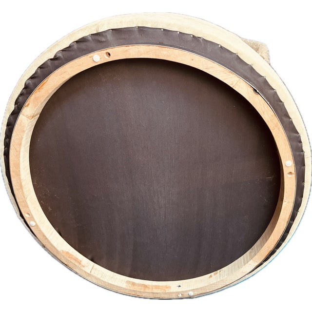 Mid-Century Modern Suede Tufted Ottoman With Chrome Base, Sand Color For Sale - Image 3 of 3