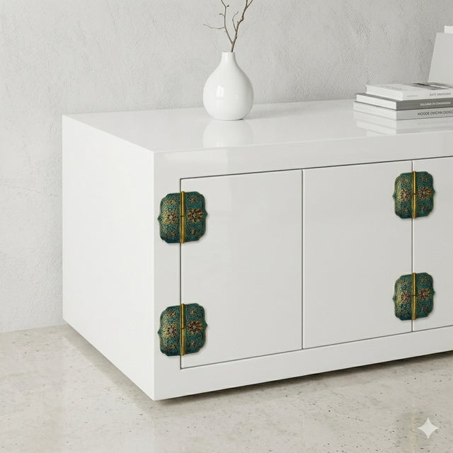 Metal 2 Sets Turquoise Enamel Cloisonne Butterfly Hinges Metal Decor Plaque Art For Sale - Image 7 of 9