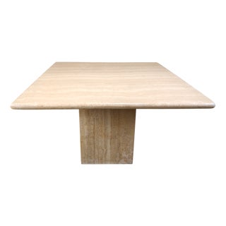Vintage Square Travertine Dining Table, 1970s For Sale