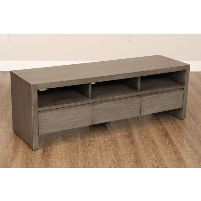 High Quality Grey Finished Entertainment Console with Open Storage Over Dovetailed Drawers