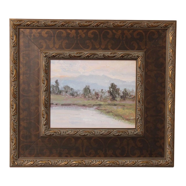 Impressionist Style Landscape Painting Riverbank For Sale