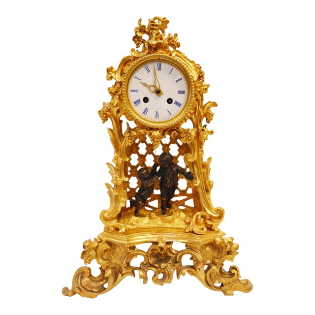19th Century French Bronze Gold Plated Clock For Sale