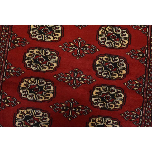 Textile Bokhara Rug 4’2” X 6’2” Red Wool Tribal Hand-Knotted Oriental Carpet For Sale - Image 7 of 11