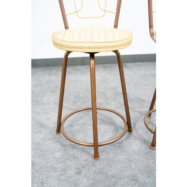 Mid Century Modern Bar Stools Set 2 Brown Swivel Wood American Vintage Tan MCM For Sale - Image 10 of 12