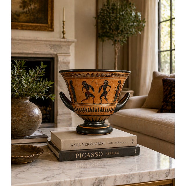 Greek Attic Style Pottery Krater W/Black Figures of Warriors & Dancers For Sale - Image 13 of 13