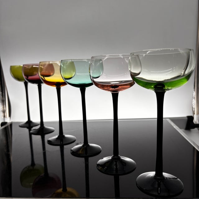 Black Set of Six Black Stem Colored Cocktail Glasses, Circa 1980s For Sale - Image 8 of 12