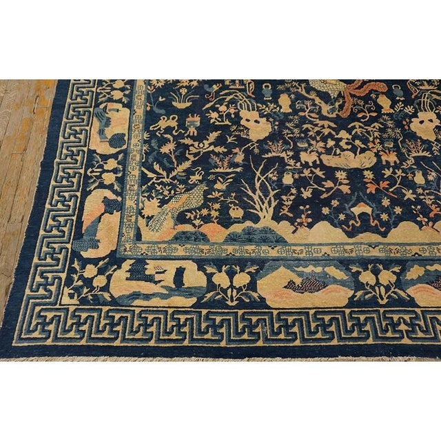 1930s Chinese Peking Knotted Wool Room Size Antique Rectangle Blue Greek Key Rug For Sale In New York - Image 6 of 10