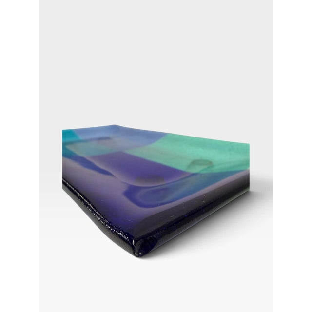 Blue Signed Outi Turpeinen for Nuutajärvi Finnish Fused Art Glass Platter For Sale - Image 8 of 8