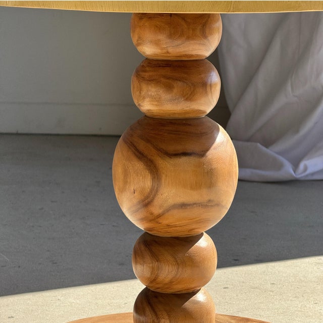 Wood Coffee Table in Suar Wood with Central Pedestal Base and Spheres For Sale - Image 7 of 13