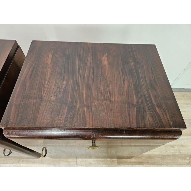 Metal Art Deco Oak Burl Bedside Tables, 1950, Set of 2 For Sale - Image 7 of 18