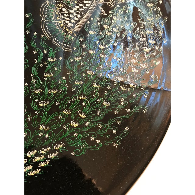 Mid Century Siam Ramayana Legend Decorative Black Lacquer Hand Painted Plate Thailand For Sale In Los Angeles - Image 6 of 7