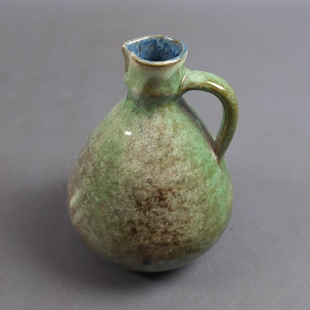Modern Majolica Jug Artistic Shaded Green Vase, 1960s For Sale - Image 3 of 13