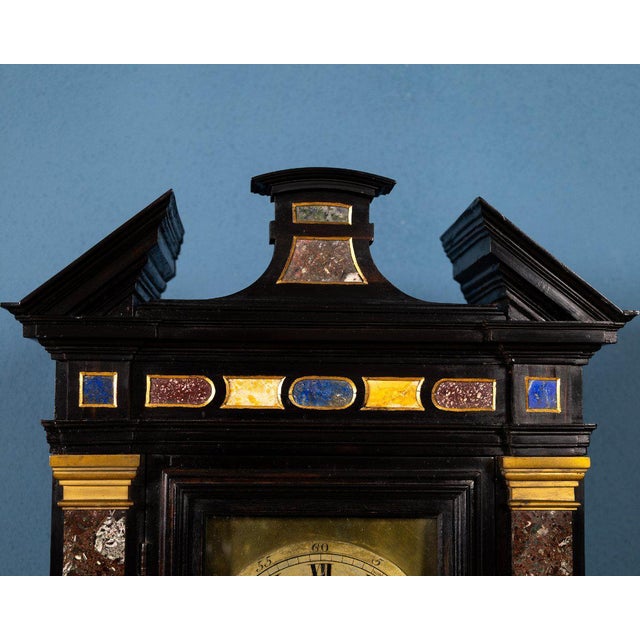 Ebony Table Clock with Semi-Precious Stone Inlay, Central Italy, 18th Century For Sale - Image 6 of 12