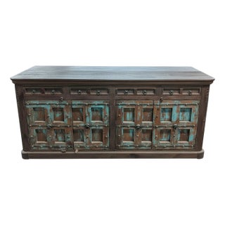 Farmhouse Style Rustic Antique Door Upcycled 93" Long Solid Wood Sideboard For Sale