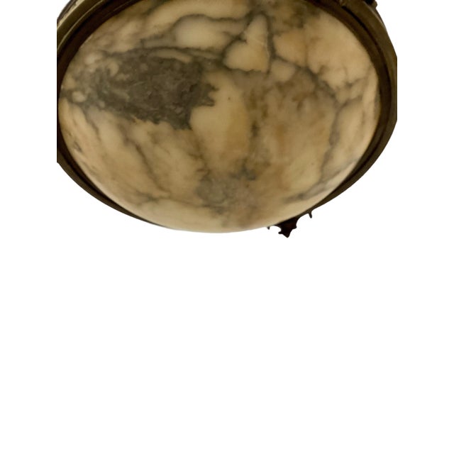 Metal French Alabaster Dome Chandelier Pendant with Bronze Fittings For Sale - Image 7 of 9