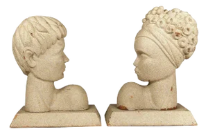 Mid-Century Hand Carved Modern Hawaiian Male and Female Bookends- a Pair