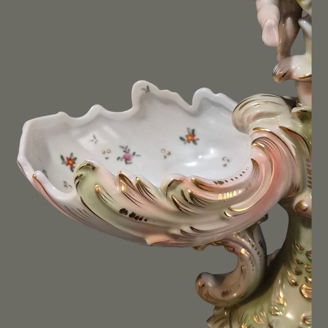 Antique Rococo Attributed Meissen Dresden Lady With Cherub Double Bowls For Sale - Image 12 of 15