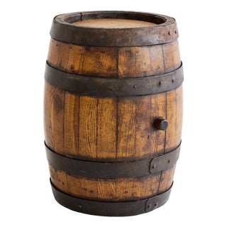 Italian Oak and Iron-Bound Coopered Barrel, 19th Century For Sale