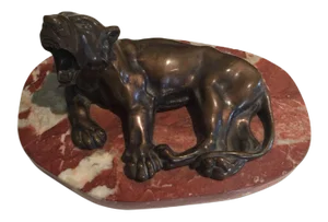 Antique T. Curts Fec Carl Kauba Bronze Tiger on Marble Base