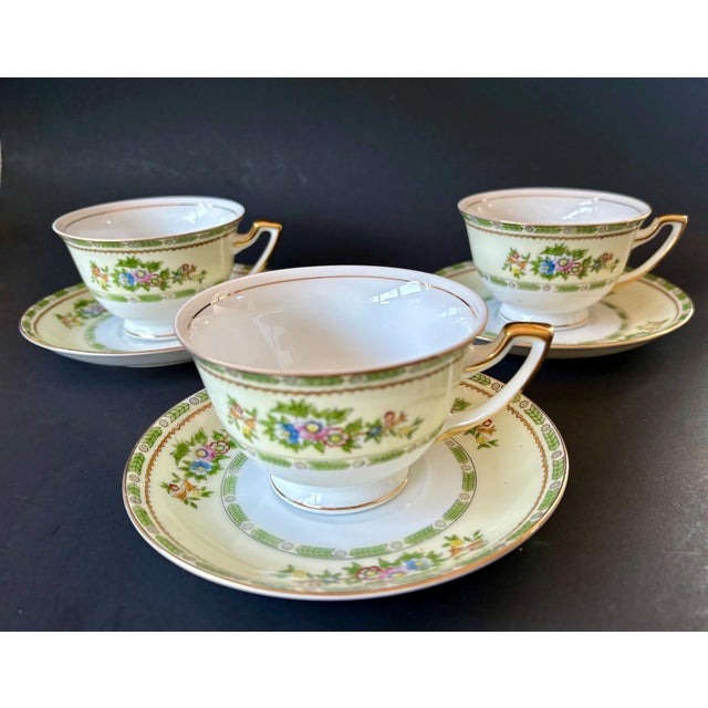 Art Deco Vintage Meito China Green Tea Cups With Saucer in the Grafton Pattern - 6pcs For Sale - Image 3 of 8