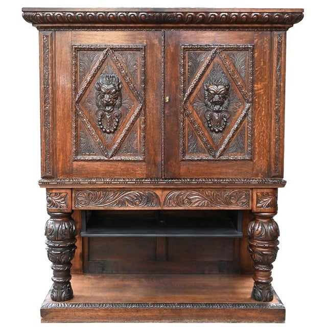 2000 - 2009 Neo-Renaissance Oak Cabinet with Lion Heads For Sale - Image 5 of 5