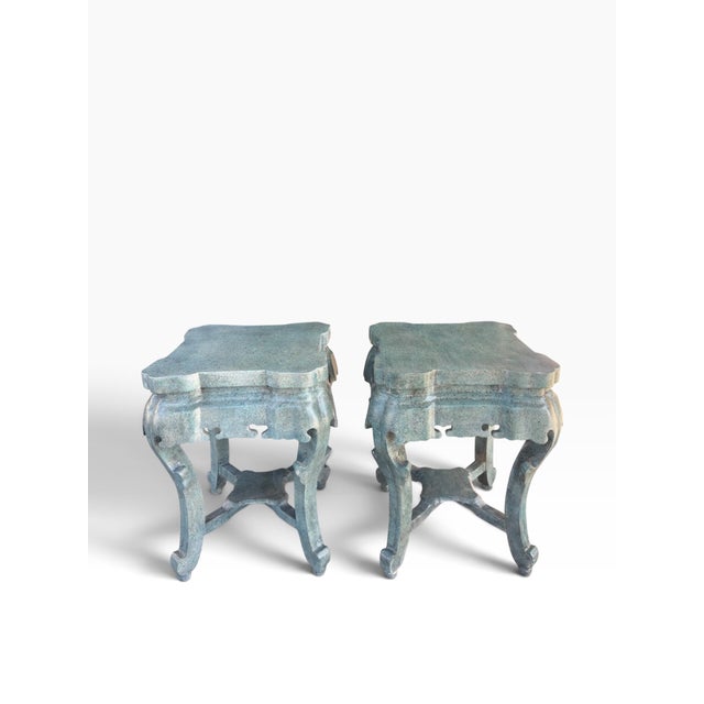 Pair of Ming Style Faux Jade Chinese Side Tables For Sale - Image 4 of 7