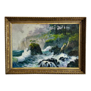 Large Robert E. Russell (Laguna Beach) Oil Painting – Big Sur Coast Seascape