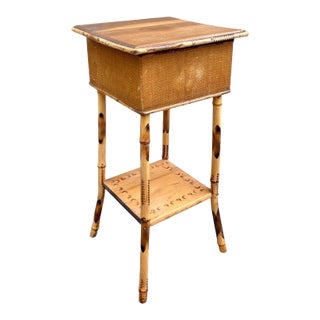 Mid 20th Century Bamboo and Grasscloth Side Table With Storage Compartment For Sale