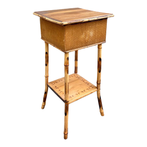 Mid 20th Century Bamboo and Grasscloth Side Table With Storage Compartment