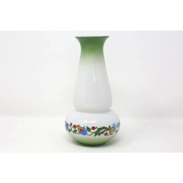 Mid-Century Modern 1950's Floral Green and White Porcelain Vase by Lubiana Poland For Sale - Image 3 of 6